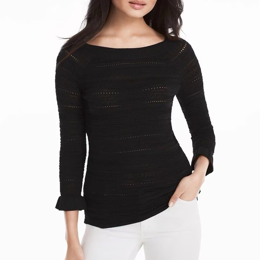 White House Black Market Mix-Stitch Peplum Sleeve Pullover Sweater Size Small